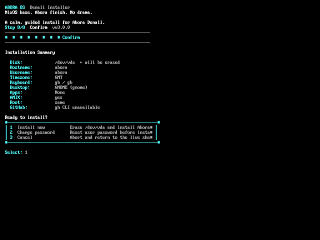 Installation summary