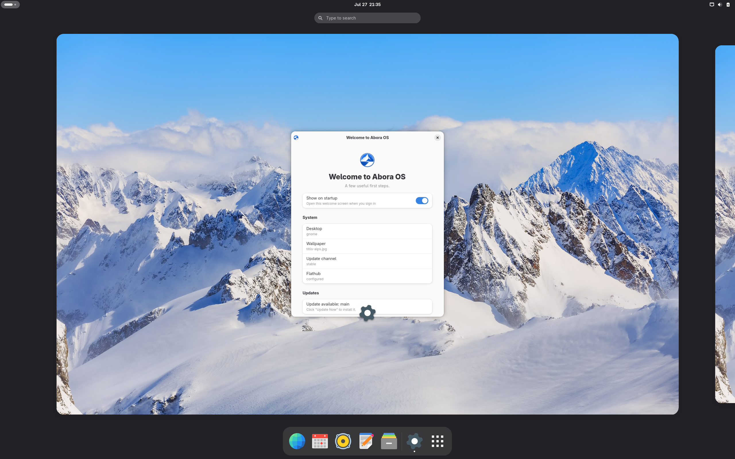 GNOME desktop on Abora OS