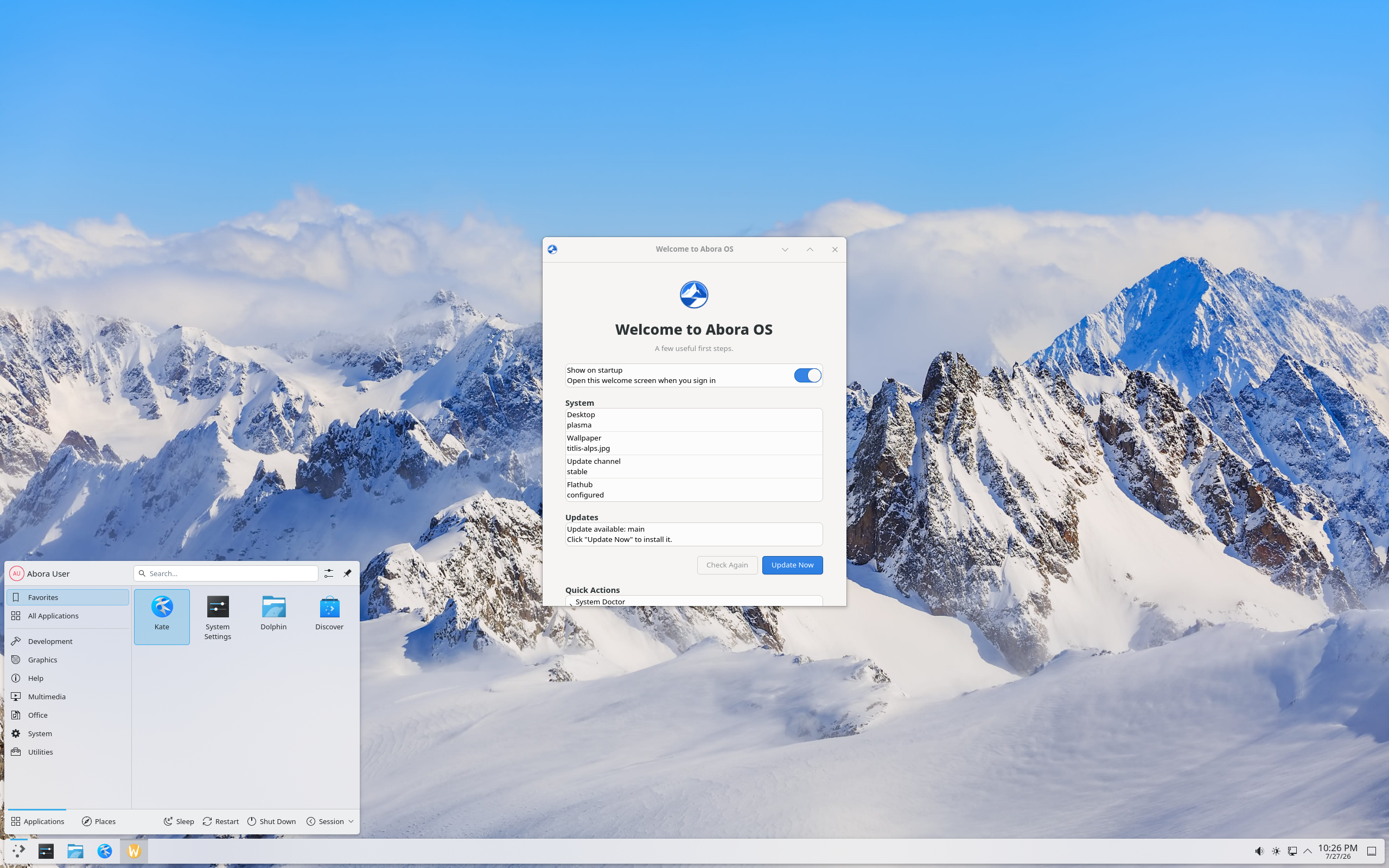 KDE Plasma desktop on Abora OS